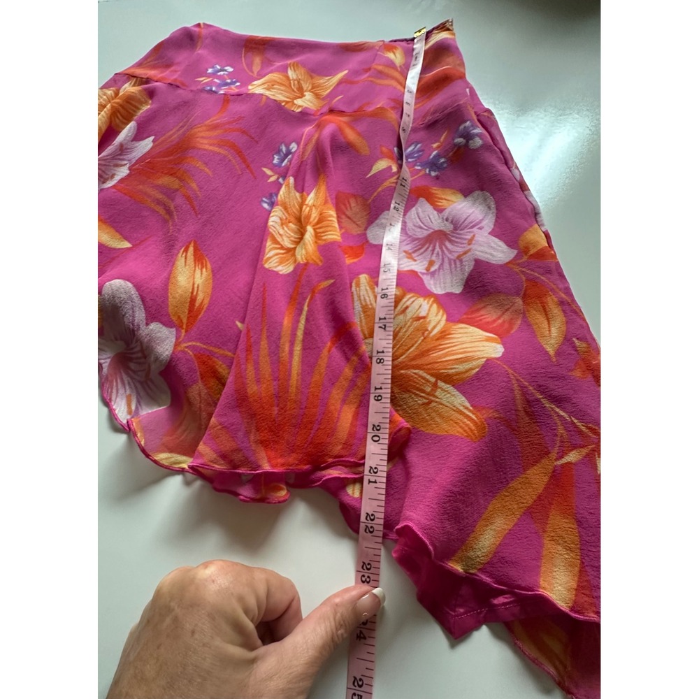 Cache Silk Floral Asymmetrical Mini Skirt Pink Orange Tropical Y2K Lined Size 6 - Picture 4 of 9
